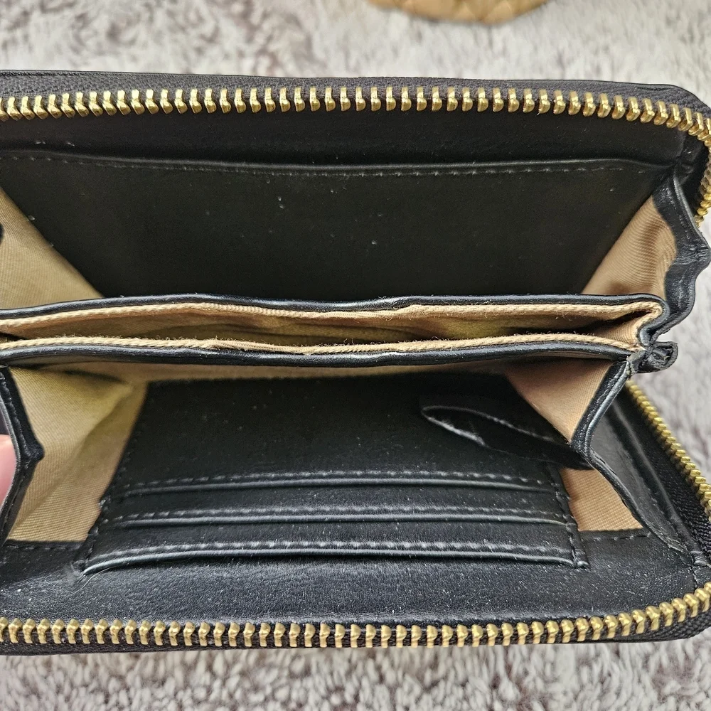 Emma & Sophia Black Zip-Around Wristlet Wallet | Gold Hardware